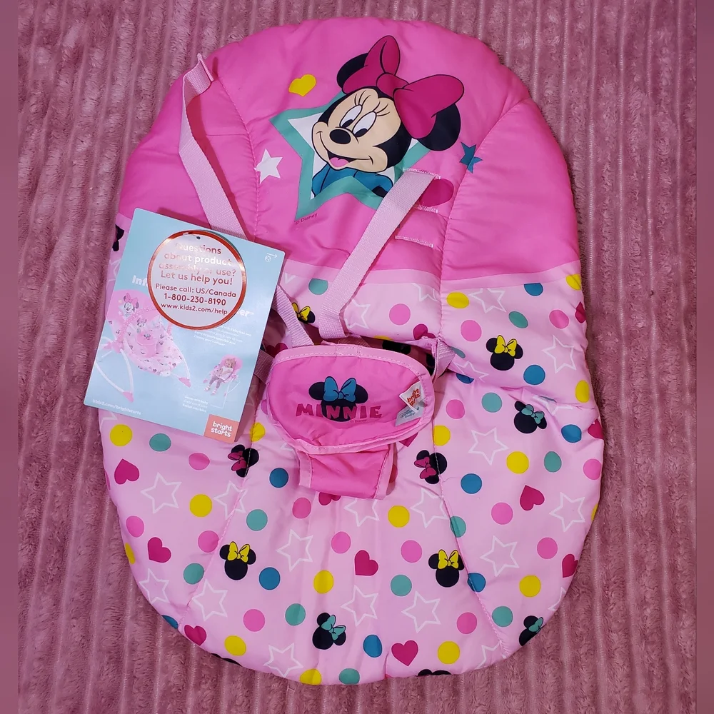 Disney Pink Minnie Mouse Stars & Smiles Infant Baby Toddler Bouncer Rocker Toy